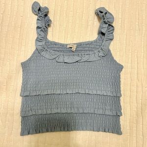 Love Tree Blue Ruffle Top